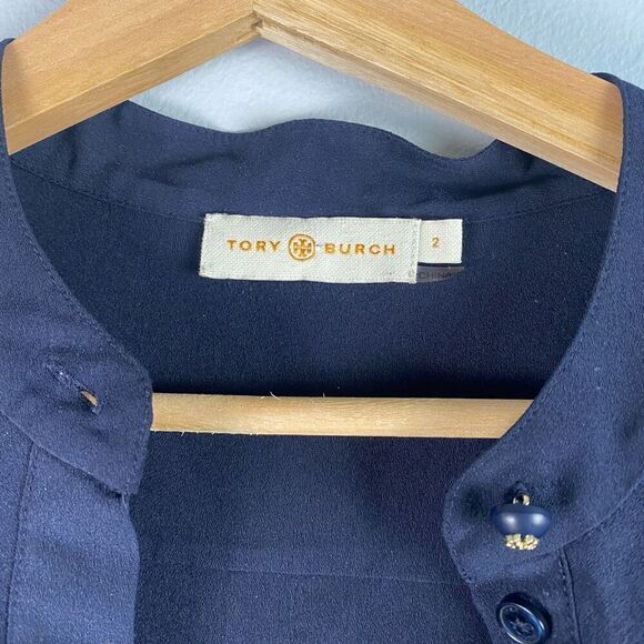 Tory Burch Navy Jane Ruffle Button Front Crepe Dress - Picture 8 of 10